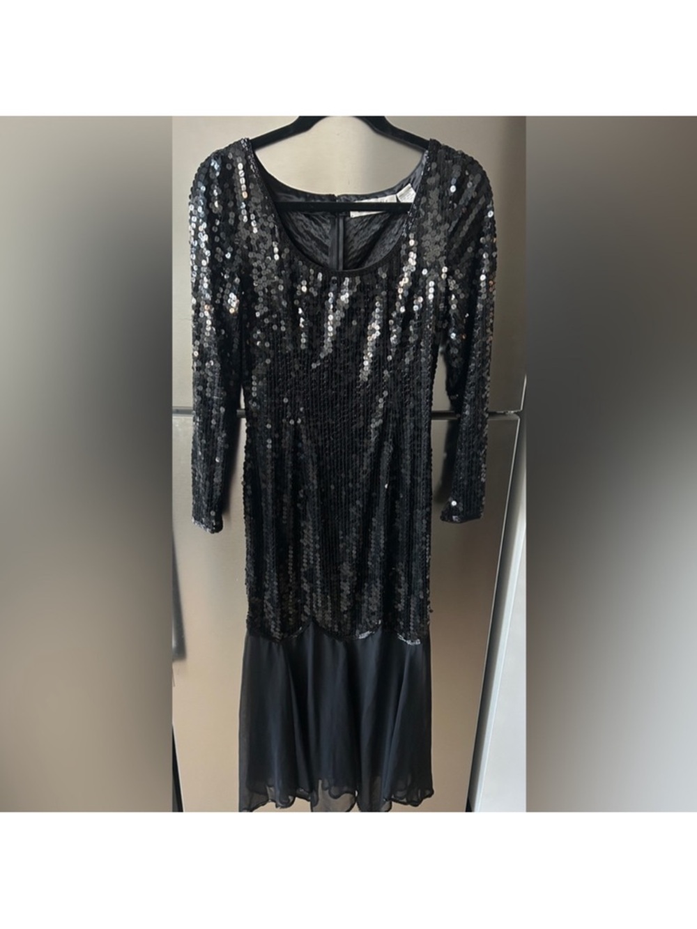 Vintage Niteline Black Sequin Gown Beaded Evening Dress Full Length Size 8